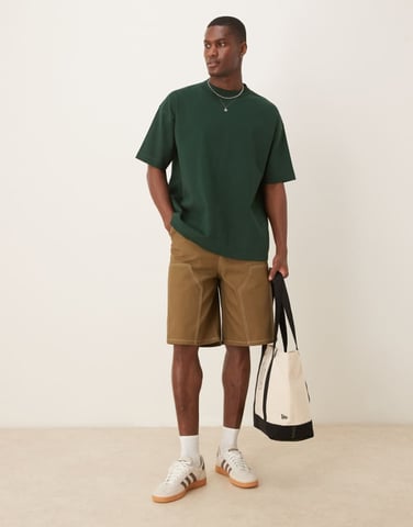 ASOS DESIGN long length shorts with carpenter detailing in brown