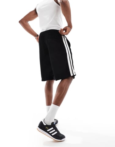 Jack & Jones towelling shorts with side stripe in black