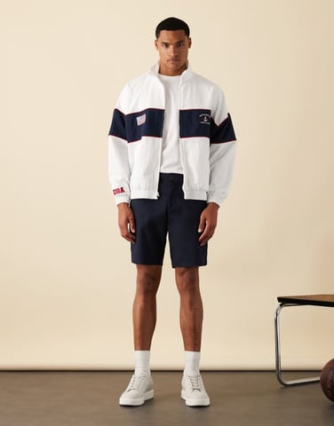 ASOS DESIGN slim regular length chino shorts in navy