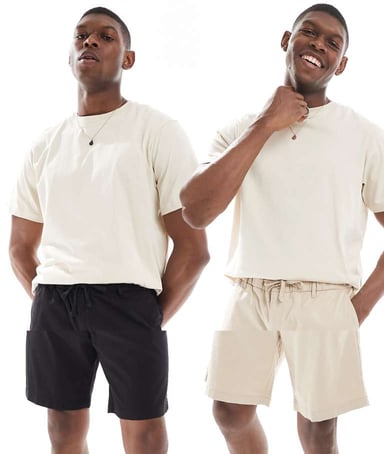Jack & Jones 2 pack chino shorts in black and cream