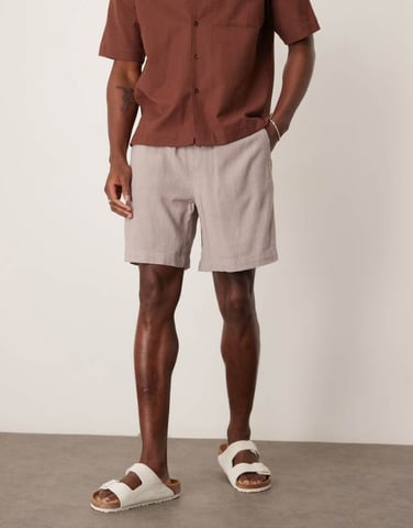 ASOS DESIGN baggy fit pull on linen rich short in grey
