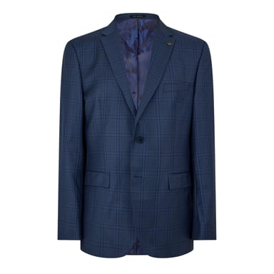 Ted Baker Mens Plaid Notch Neck Suit Jacket (Dark Blue)