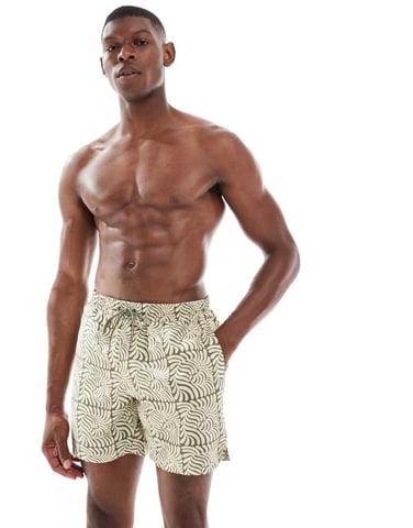 Farah Colbert swim shorts in green and beige tile print - MGREEN