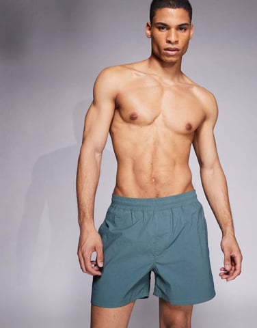 ASOS DESIGN swim shorts in short length in grey