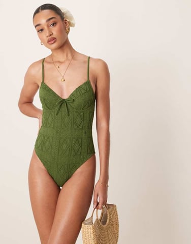 ASOS DESIGN Bertie underwired swimsuit in olive green
