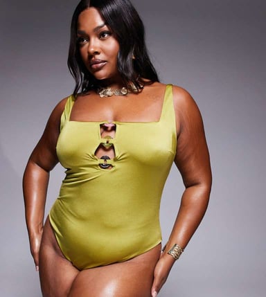 ASOS DESIGN Curve revenge triple ring swimsuit in lime
