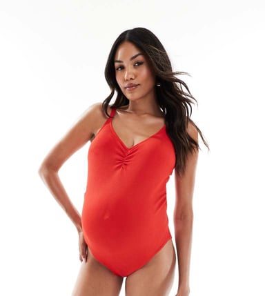 Mamalicious Maternity swimsuit with ruched front in red