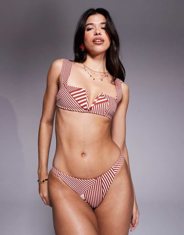 ASOS DESIGN Florence spliced high leg high waist bikini bottom in red and white stripe
