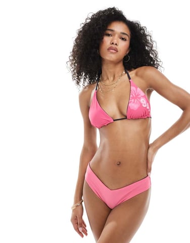 Hollister swimwear surf cheeky reversible bikini bottom in pink floral co-ord