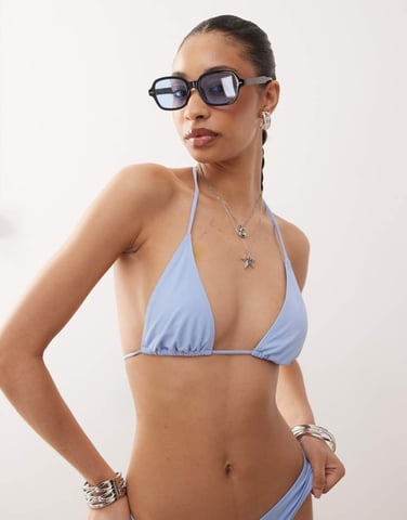 Weekday triangle tie bikini top in light blue