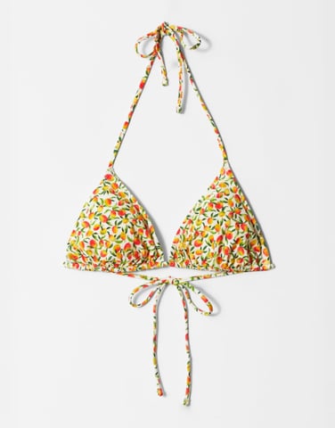 & Other Stories triangle tie up bikini top with removeable padding in yellow disty flower print