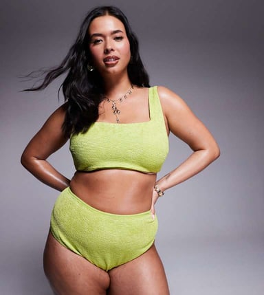 ASOS DESIGN Curve Bella textured bikini top in bright chartreuse