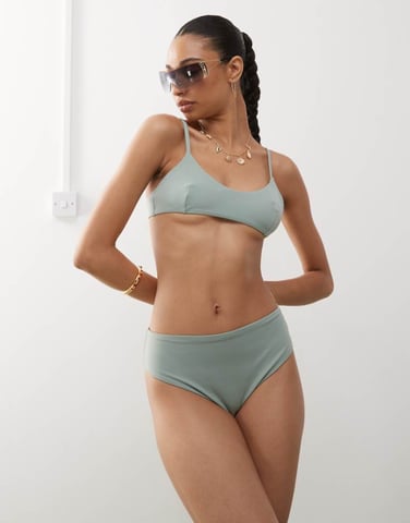 Weekday scoop neck bikini top in sage green