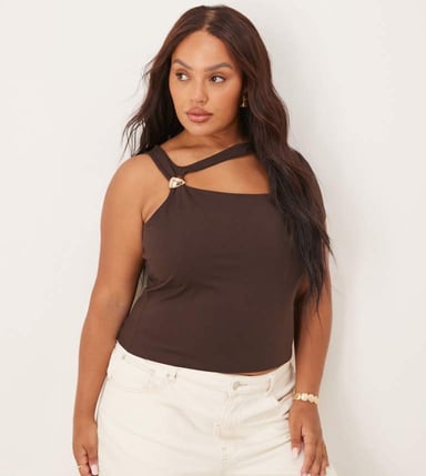ASOS DESIGN Curve clean hardware detail cut out top in chocolate