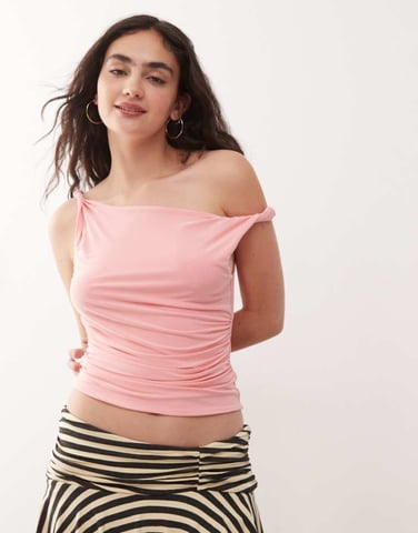 COLLUSION twisted strap top in baby pink