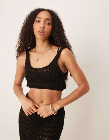 ASOS DESIGN knitted beach crop top in black