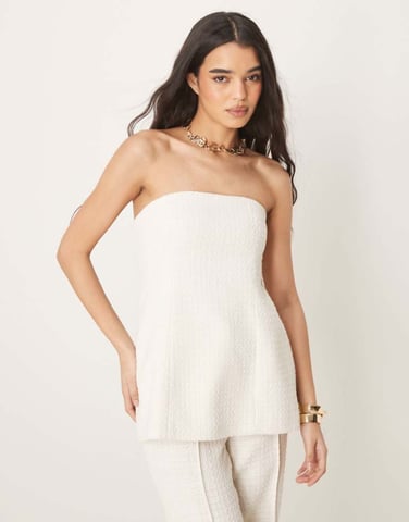 ASOS DESIGN tailored boucle bandeau top co-ord in off white