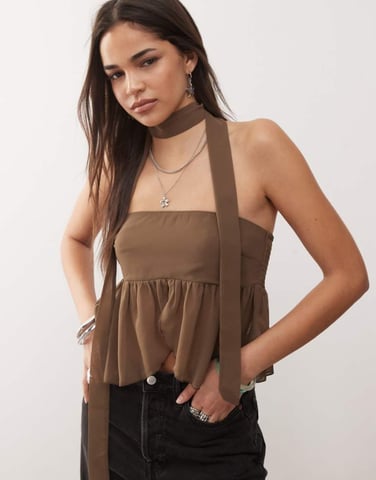 Motel desir scarf detail bandeau top in coffee