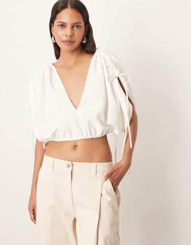 ARRANGE plunge top with ruched detail in ivory