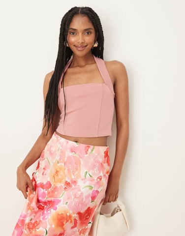 ASOS DESIGN Premium ponte halter neck top in pink