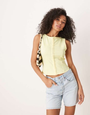 ASOS DESIGN sleeveless button down top in buttermilk yellow - YELLOW