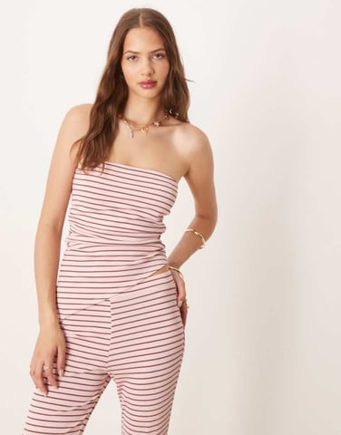 ASOS DESIGN bandeau co-ord in pink and choc stripe