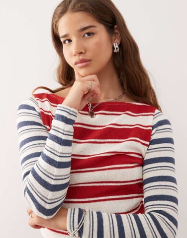 Reclaimed Vintage soft knit spliced stripe long sleeve top in multi