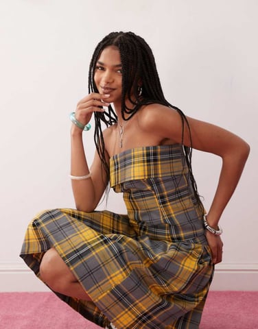 COLLUSION 90s longline bandeau co-ord in yellow check