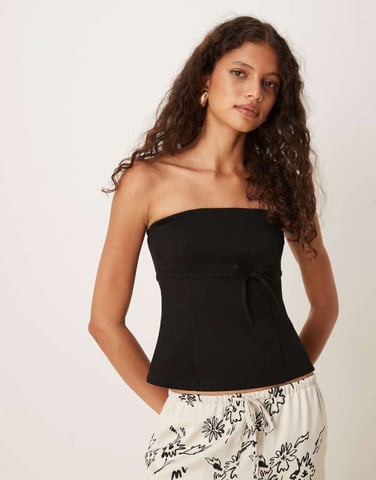 ASOS DESIGN jersey twill tie waist bandeau top in black