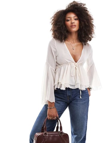 ASOS DESIGN chiffon flared sleeve in ecru
