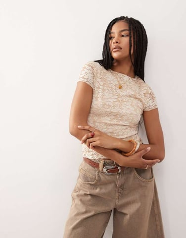 Reclaimed Vintage lace baby tee in buttermilk