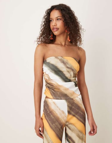 ASOS DESIGN co-ord fitted ruched bandeau in abstract print