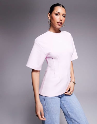 ASOS DESIGN oversized t-shirt med cinchdetalj i rosa