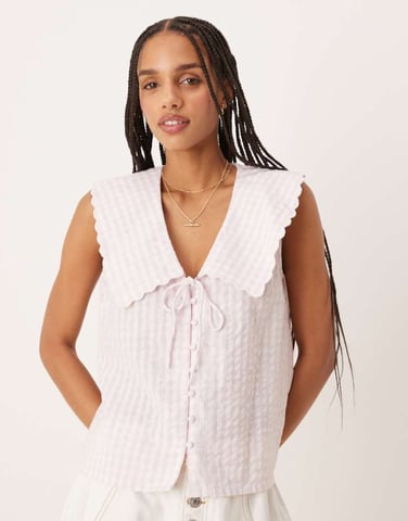 Nobody's Child Bridie collared sleeveless top in lilac check