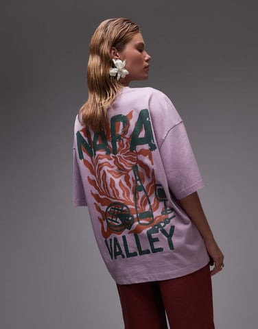 Topshop grafisk Napa Valley oversized t-shirt med rytryck i rosa