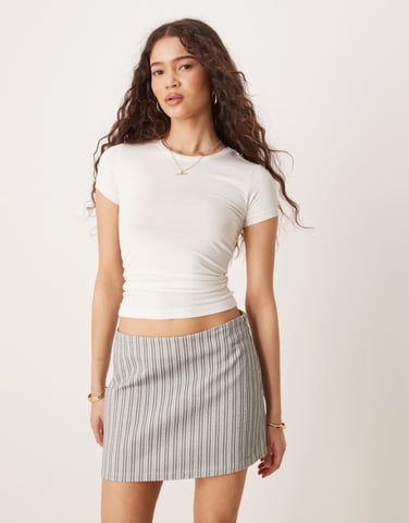 Gina Tricot Soft Touch jersey short sleeve top with round neck in off white