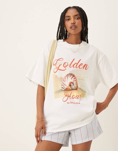 ASOS DESIGN oversized t-shirt with golden hour graphic in white