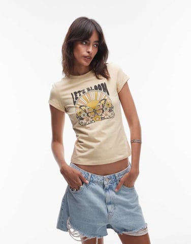 & Other Stories graphic cap sleeve t-shirt in buttermilk yellow