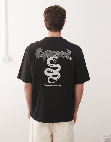 Weekday relaxed fit t-shirt with cyber snake graphic prints in black