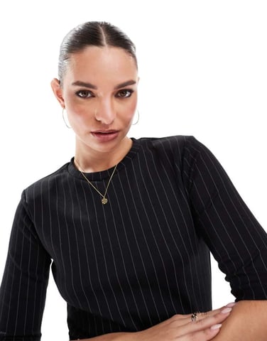 French Connection Regina fitted t-shirt co-ord in black pinstripe