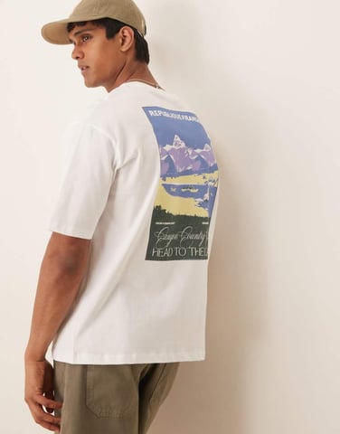 Selected oversized t-shirt with lake back print in white