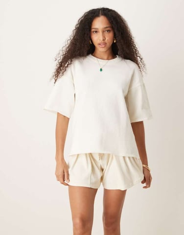 ASOS DESIGN knitted slub relaxed t-shirt in cream