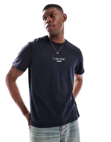 Calvin Klein Jeans small central logo t-shirt in navy