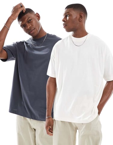 ASOS DESIGN Essentials 2-pack överdimensionerade t-shirts i gräddfärg och kolgrå