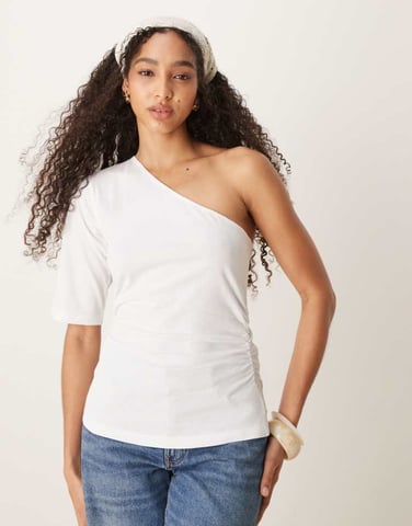 ASOS DESIGN asymmetric cinched t shirt in white