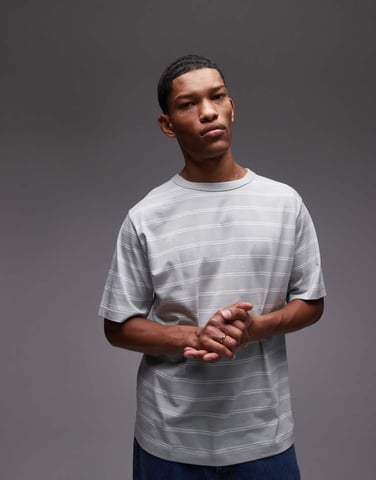 ARKET heavyweight jersey oversized t-shirt in grey with white stripes
