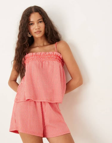 Gina Tricot co-ord textured smock singlet top in red stripe