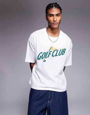 ASOS DESIGN boxy oversized t-shirt with golf graphic in white