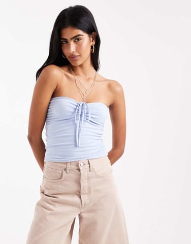 Hollister tie front halterneck tube top in light blue