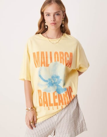 ASOS DESIGN oversized t-shirt with Mallorca graphic in yellow